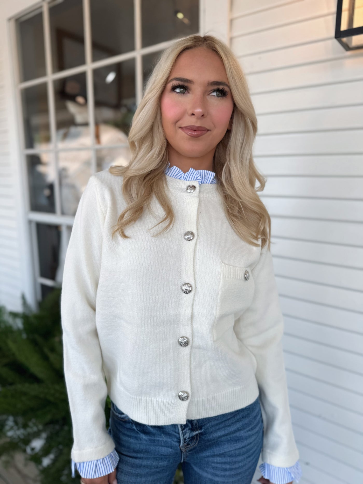 Cream Button Up Sweater