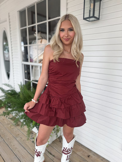 Maroon Ruffle Romper Dress