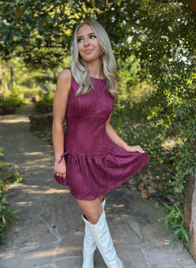 Burgundy Suede Drop Waist Dress