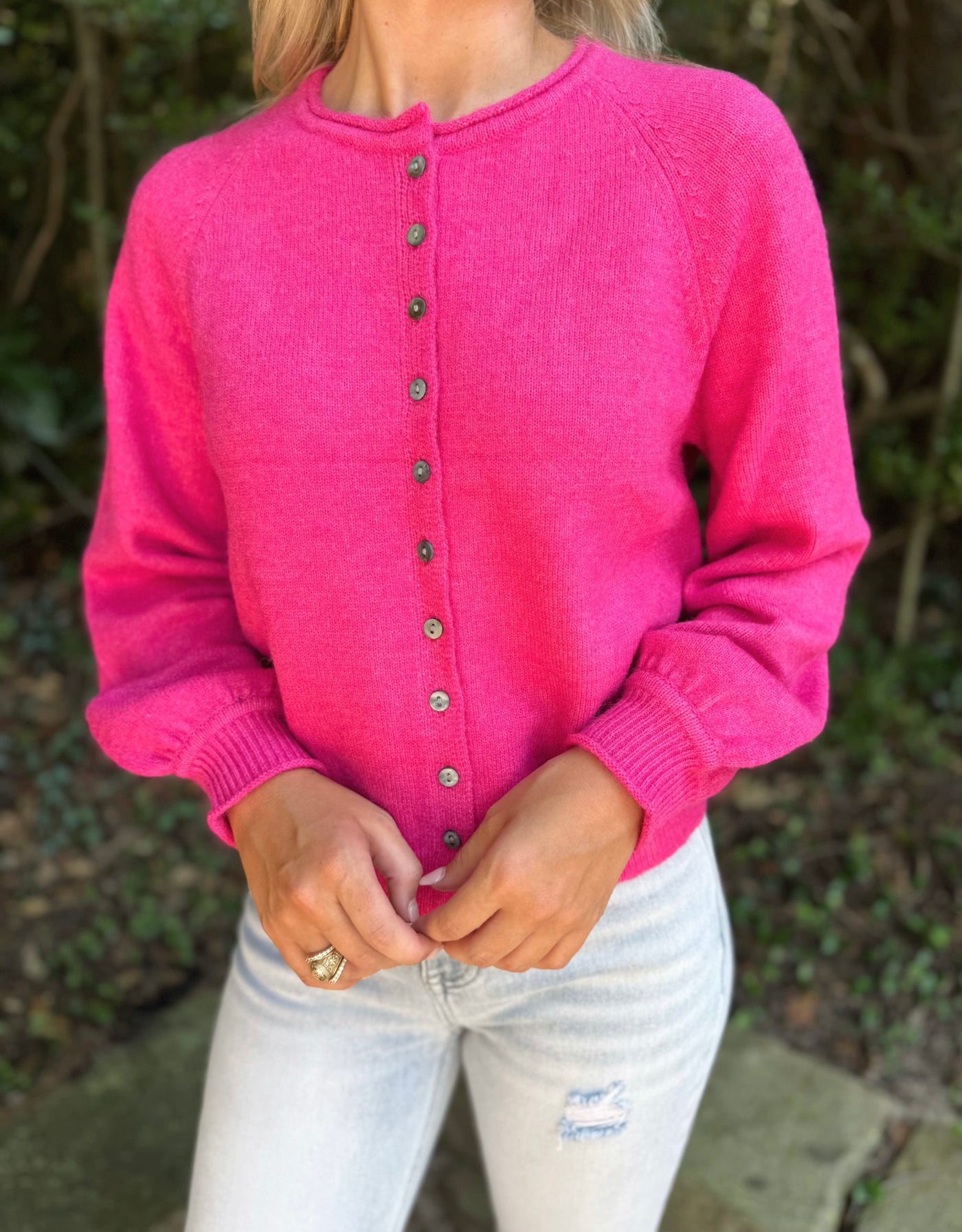 Pink cardigan sweater