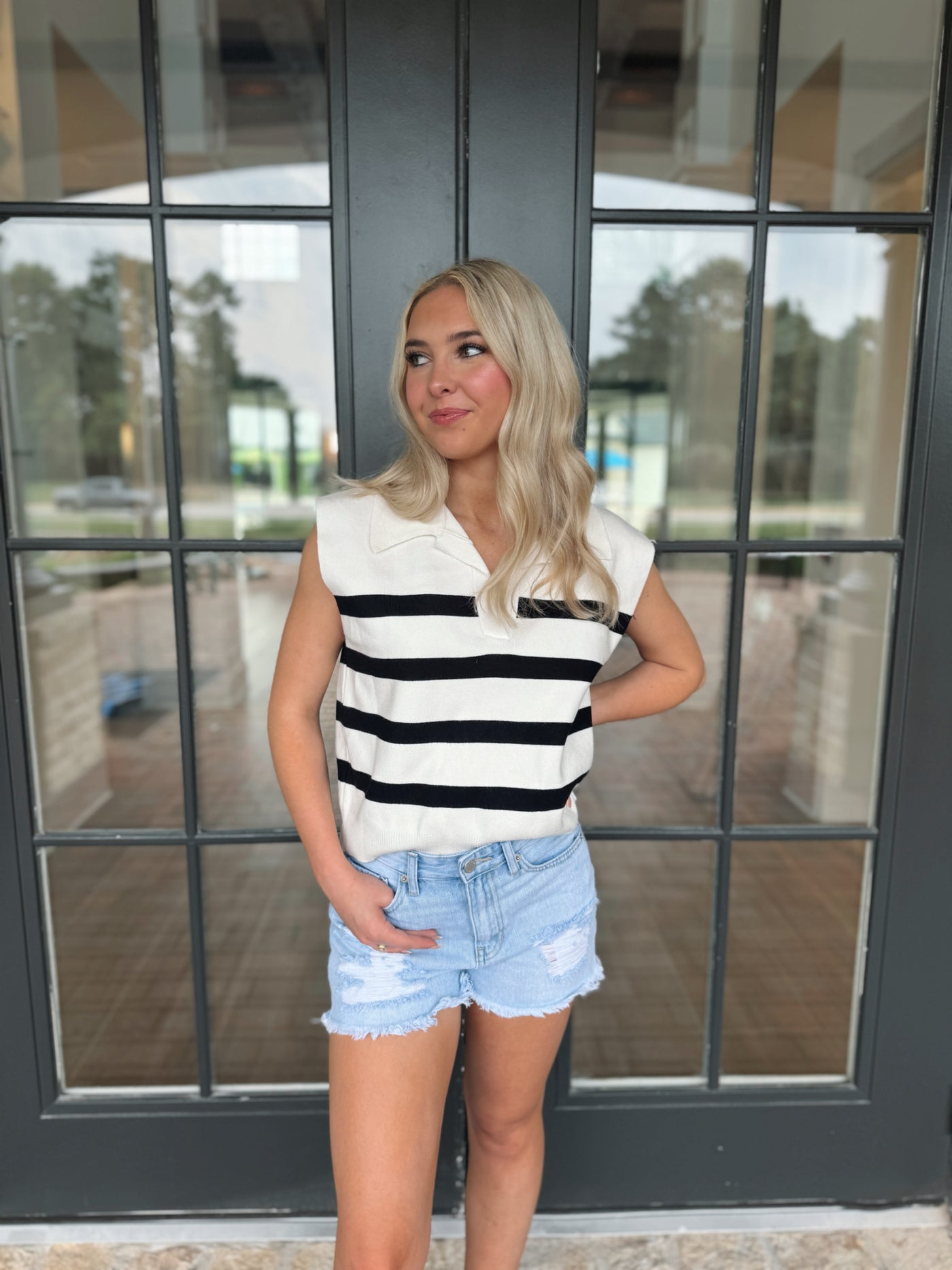 Luca Cropped Striped Polo Top