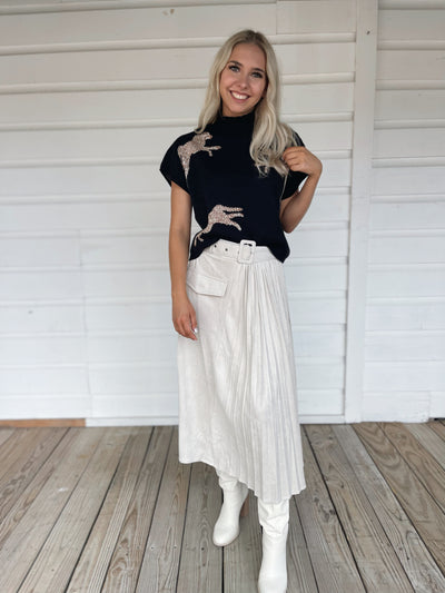 Cream Pleated Maxi Skirt