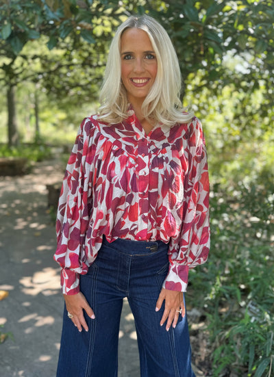 Red Leaf Button Down Blouse