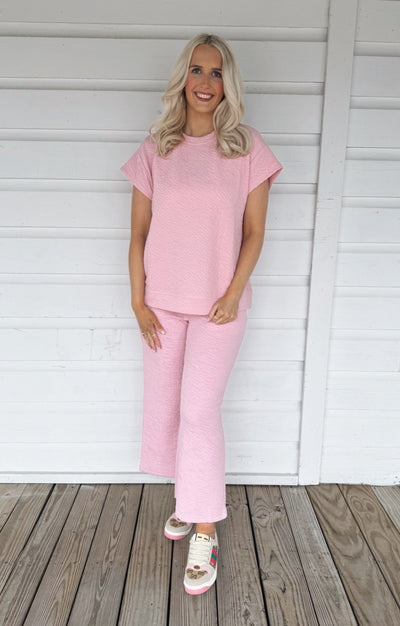 Pink Textured Pants Set