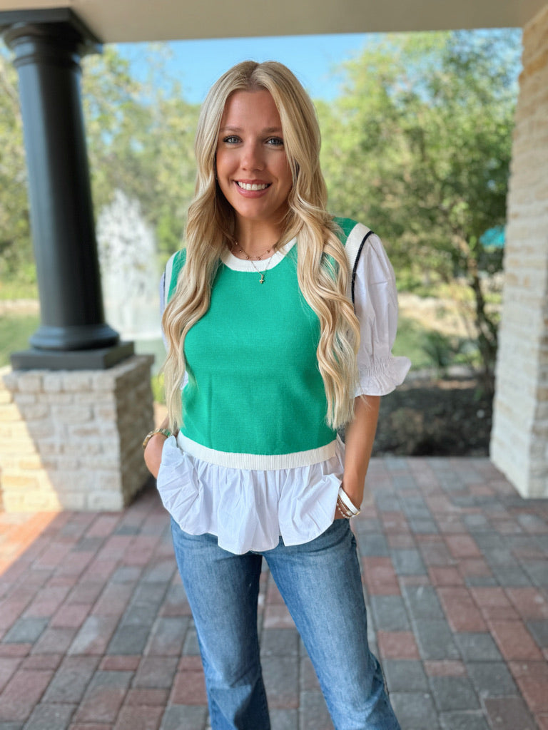 Green Contrast Top