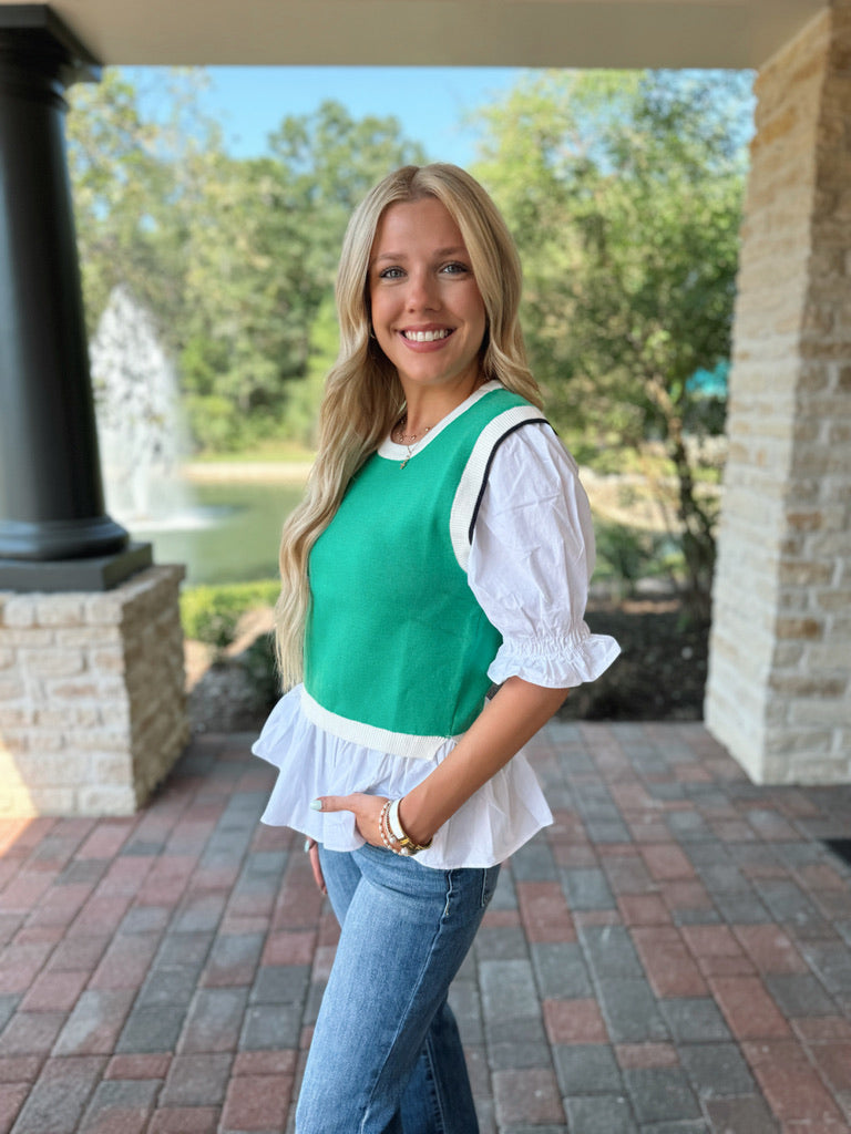 Green Contrast Top