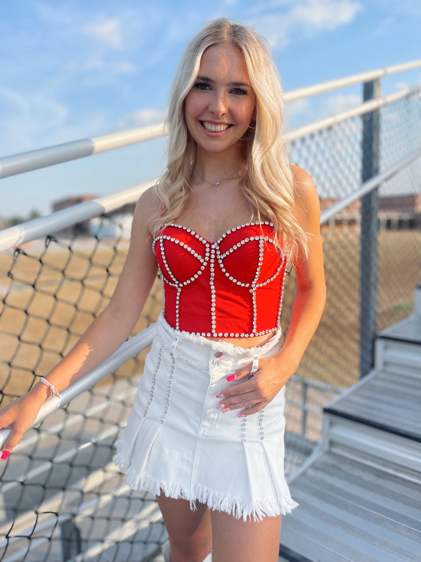 Rhinestone Bustier - Red