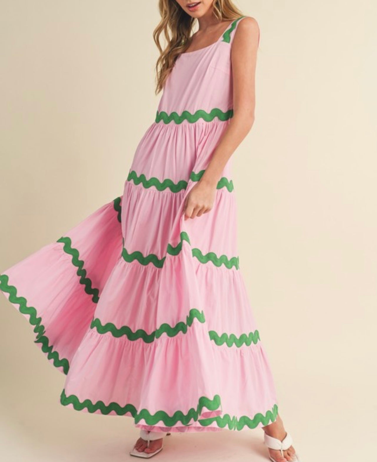 Pink and Green Ric Rac Maxi Dress