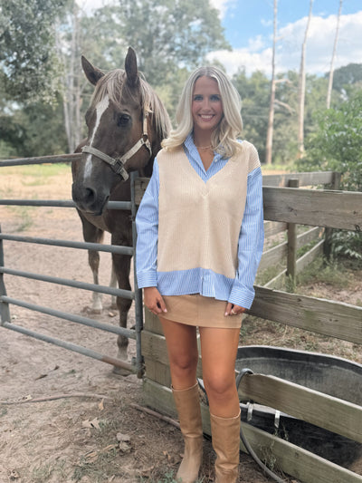 Contrast Sweater Vest & Shirt