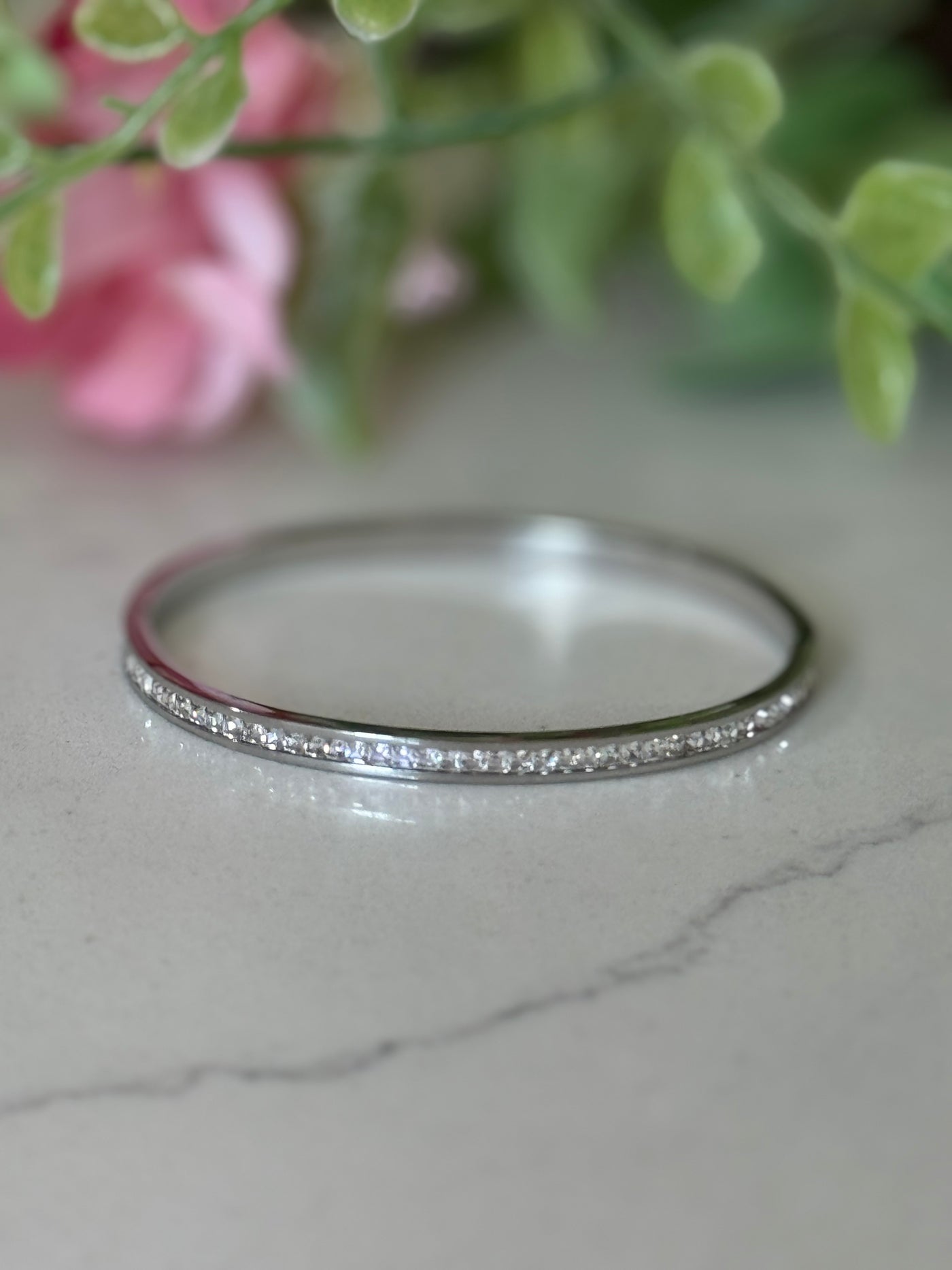 Rhinestone Silver Bangle Bracelet