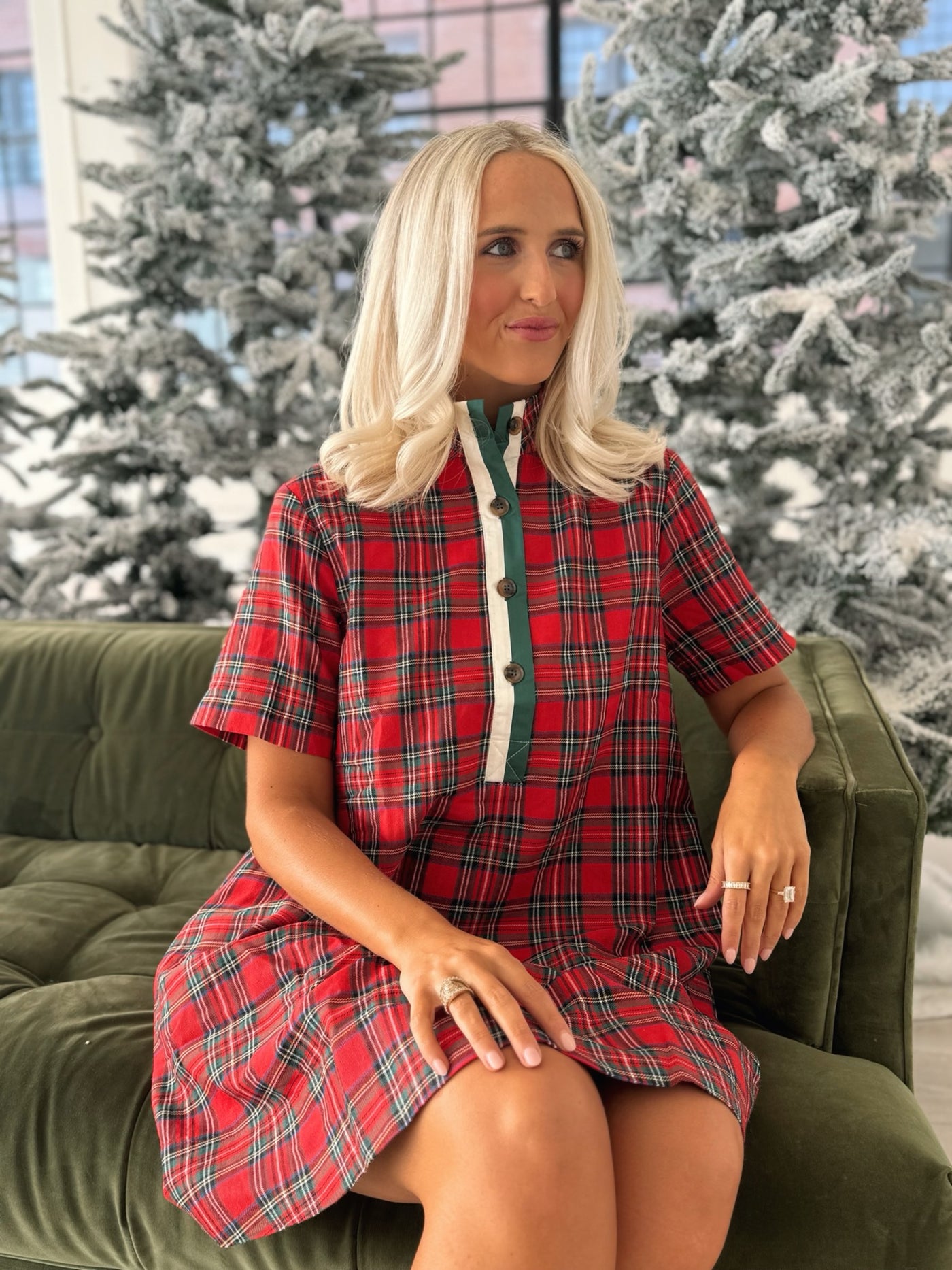 Red Plaid Collared Dress