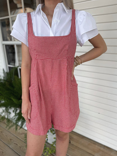 Red and White Gingham Romper