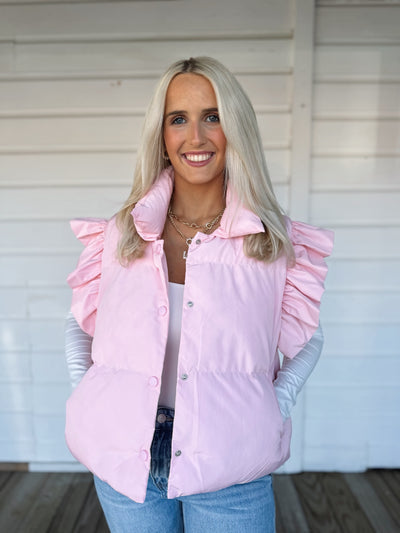 Pink Ruffle Crop Vest