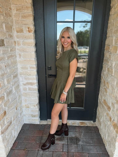 Olive Green Tie Back Denim Dress