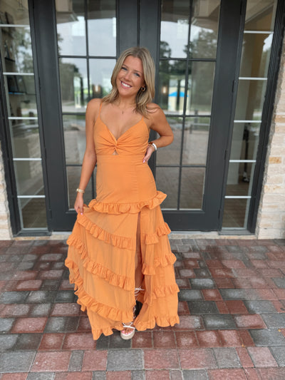 Orange Twist Knot Maxi Dress