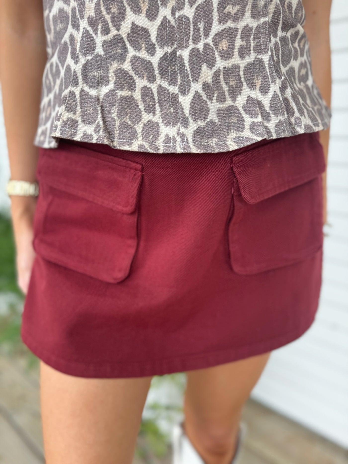 Burgundy Denim Wrap Skort