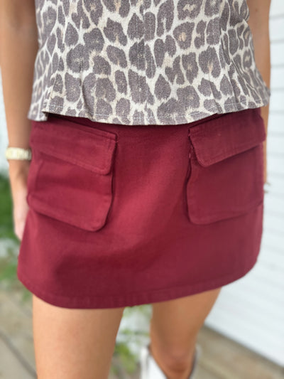 Burgundy Denim Wrap Skort