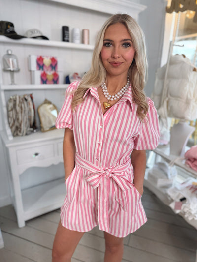 Pink & White Striped Romper