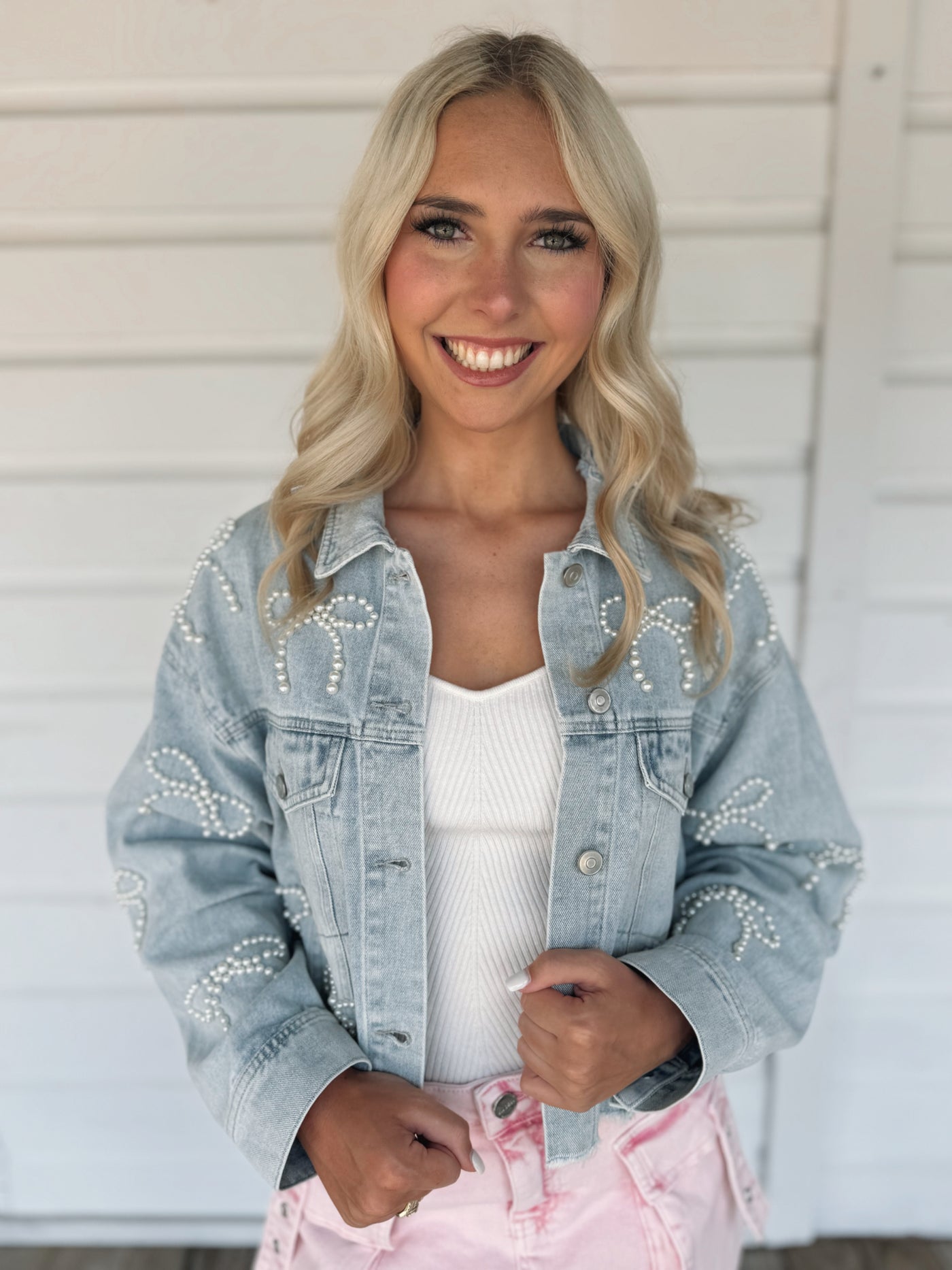 Pearl Bows Denim Jacket