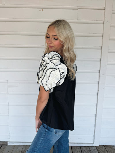 Black Ruffle Sleeve Top