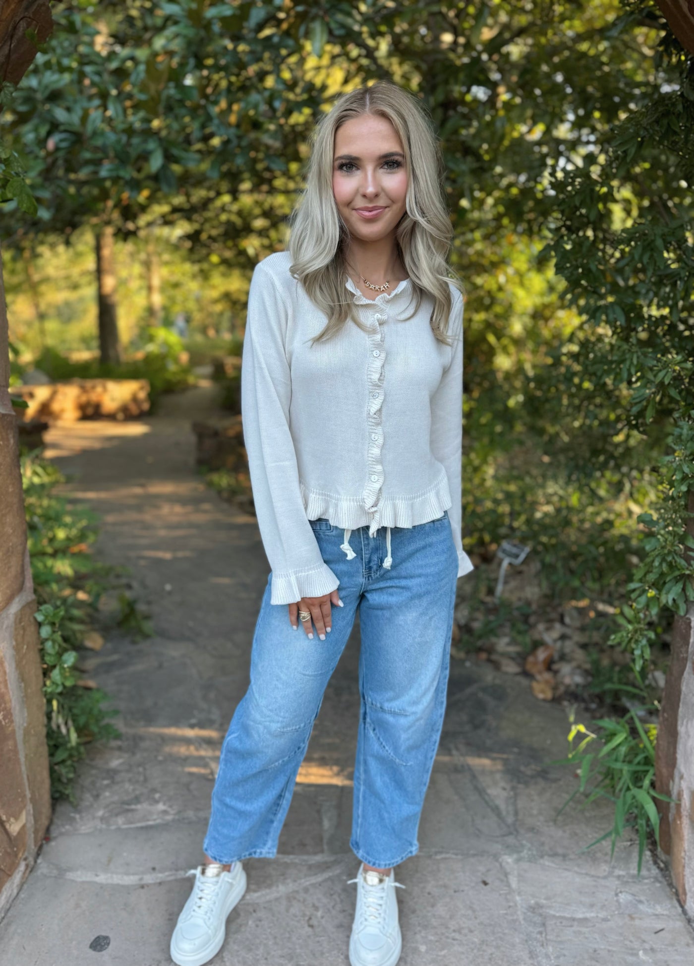 Cream Ruffle Cardigan Sweater