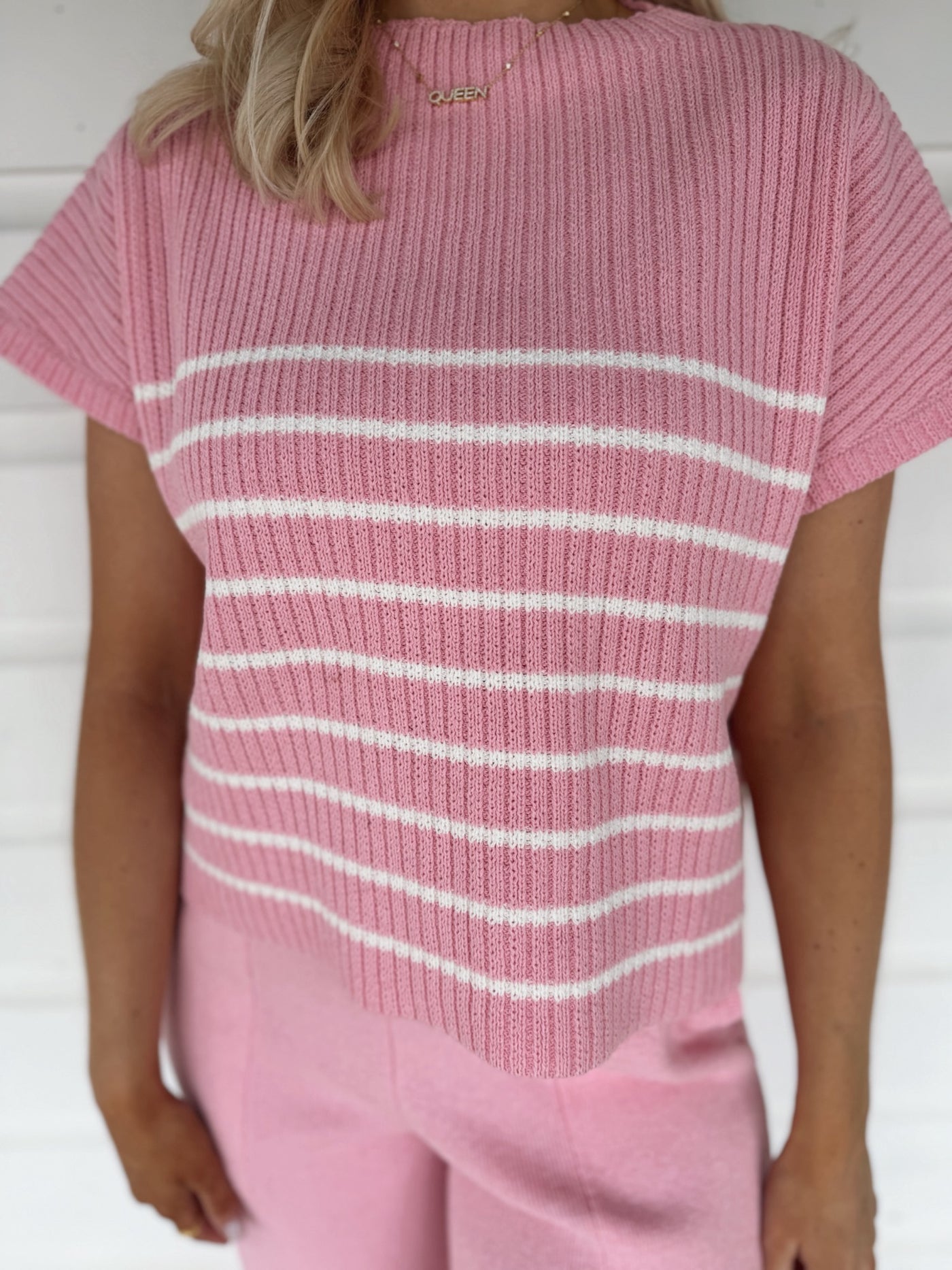 Pink Striped Sweater & Joggers Set