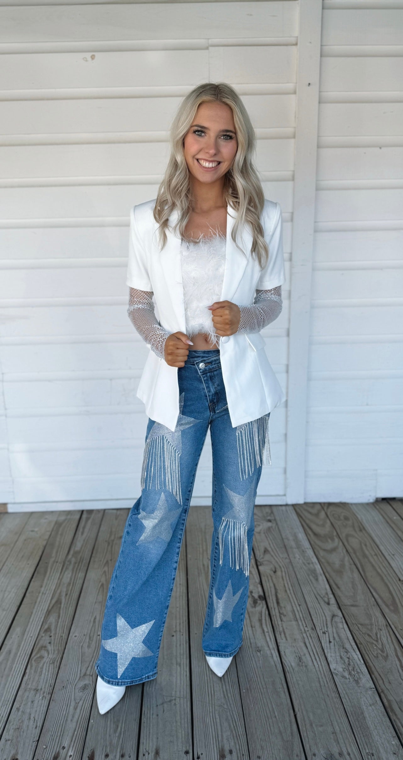 White Rhinestone Blazer