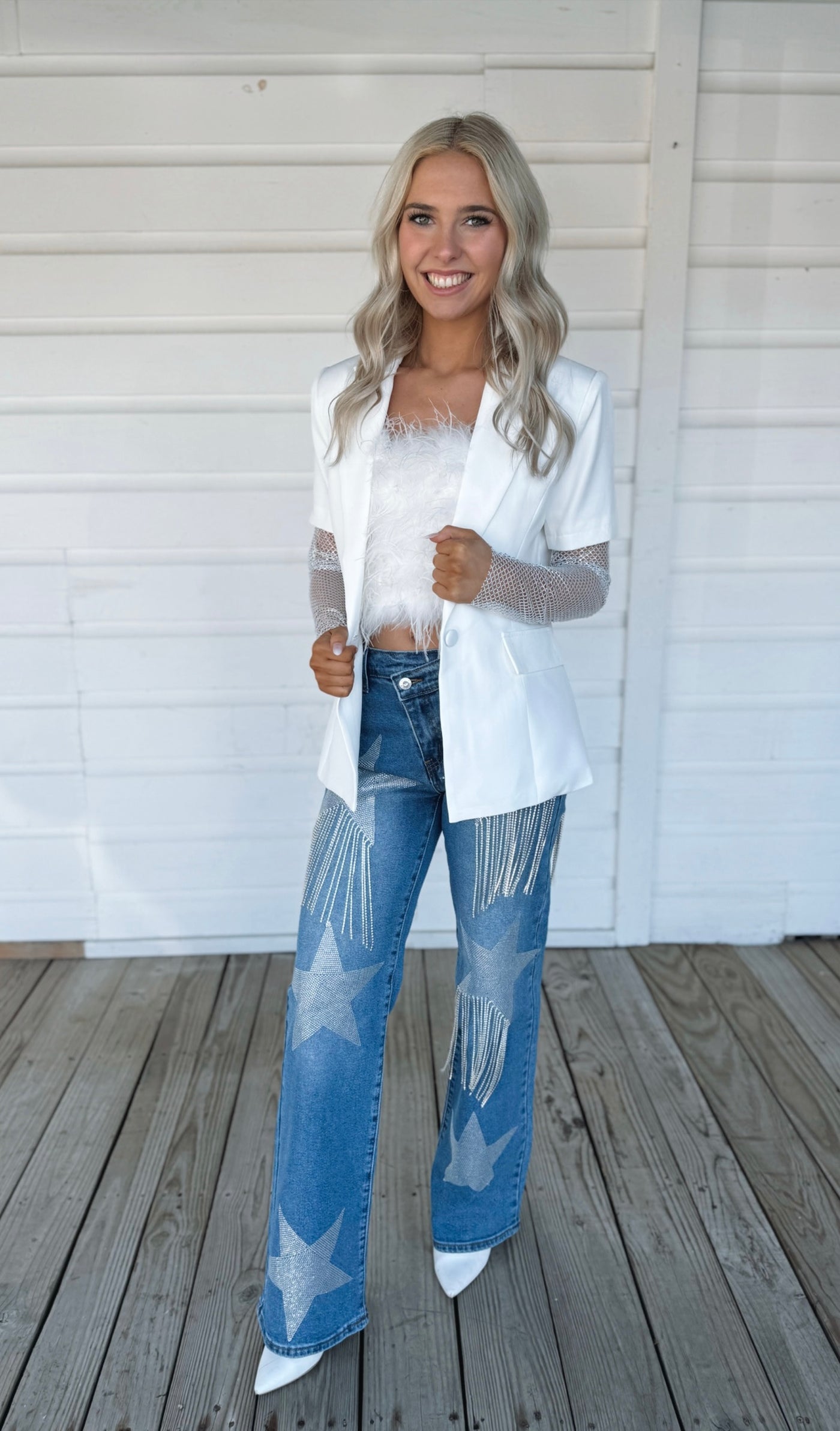 White Rhinestone Blazer