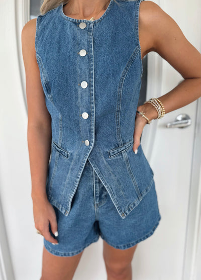 Denim Vest & Shorts Set