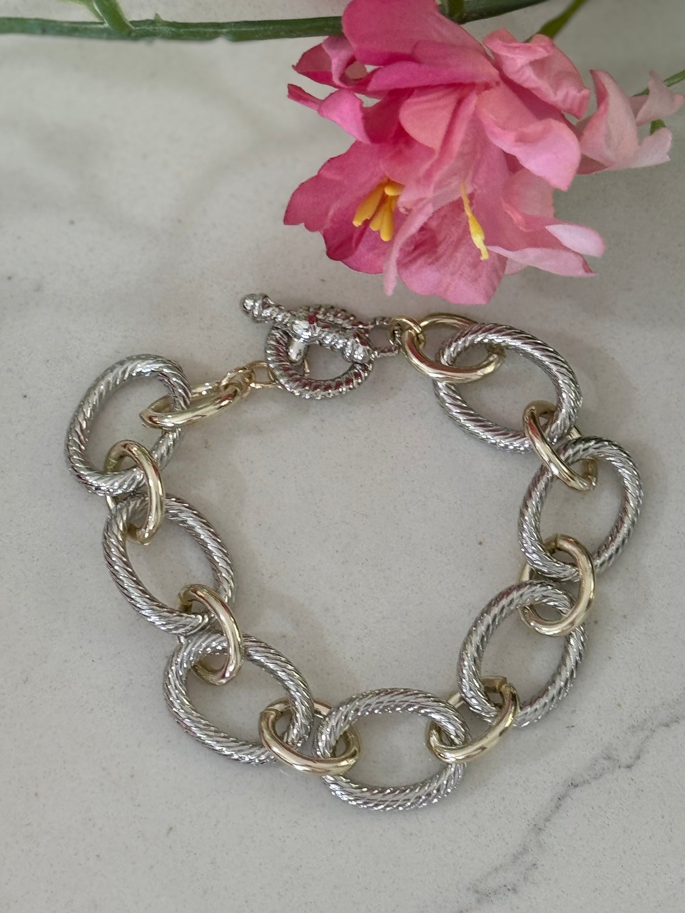 Two Toned Silver Gold Chain Link Bracelet