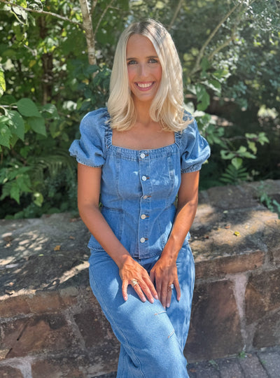 Denim Puff Sleeve Jumpsuit