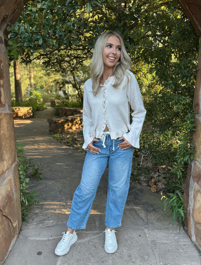 Cream Ruffle Cardigan Sweater