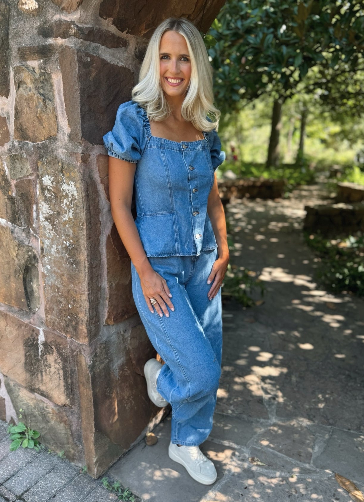 Denim Puff Sleeve Jumpsuit