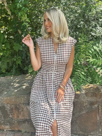 Brown Gingham Maxi Dress