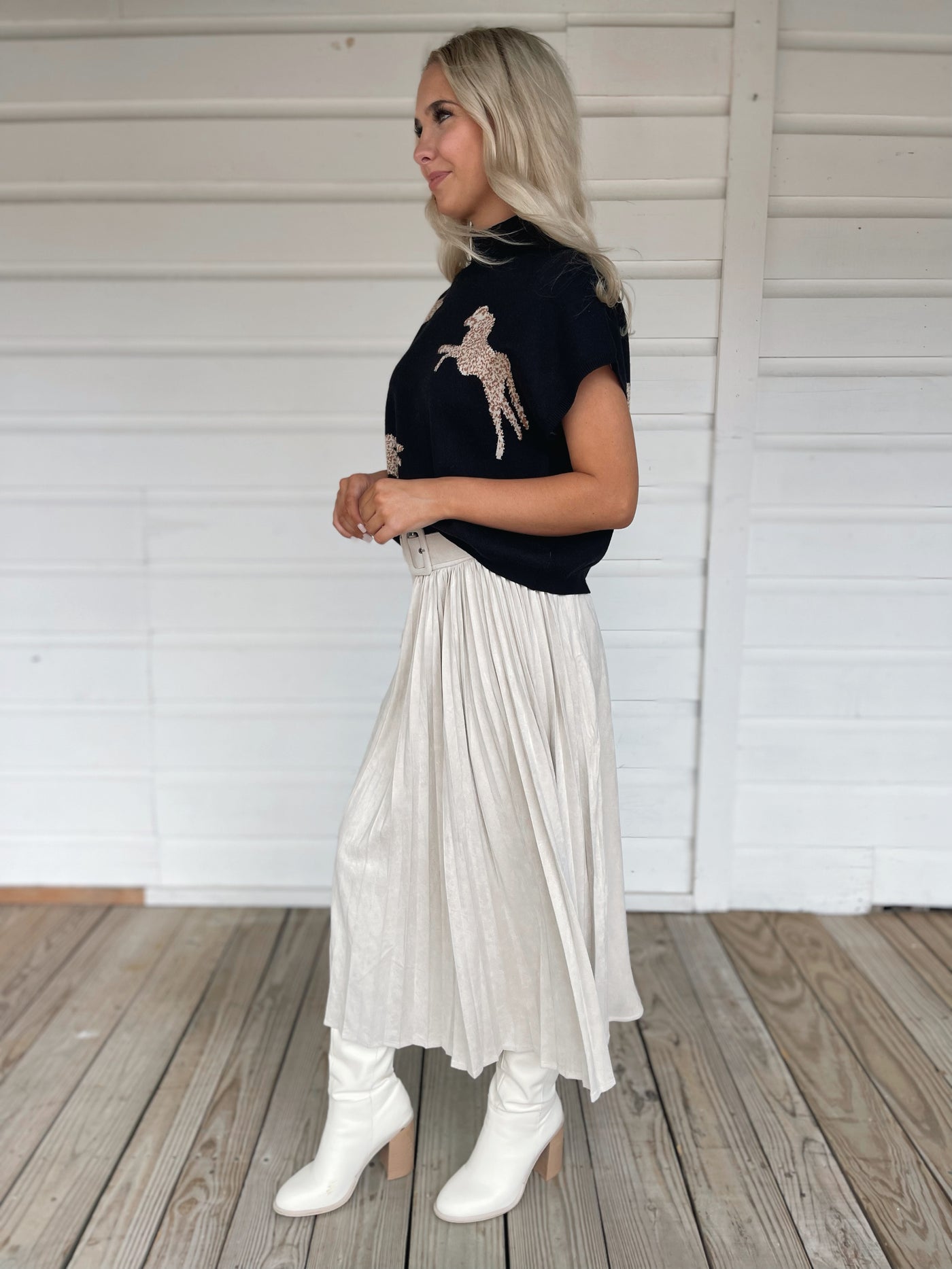 Cream Pleated Maxi Skirt