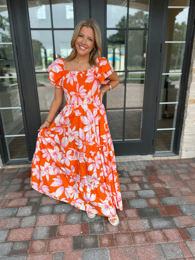 Orange Floral Maxi Dress