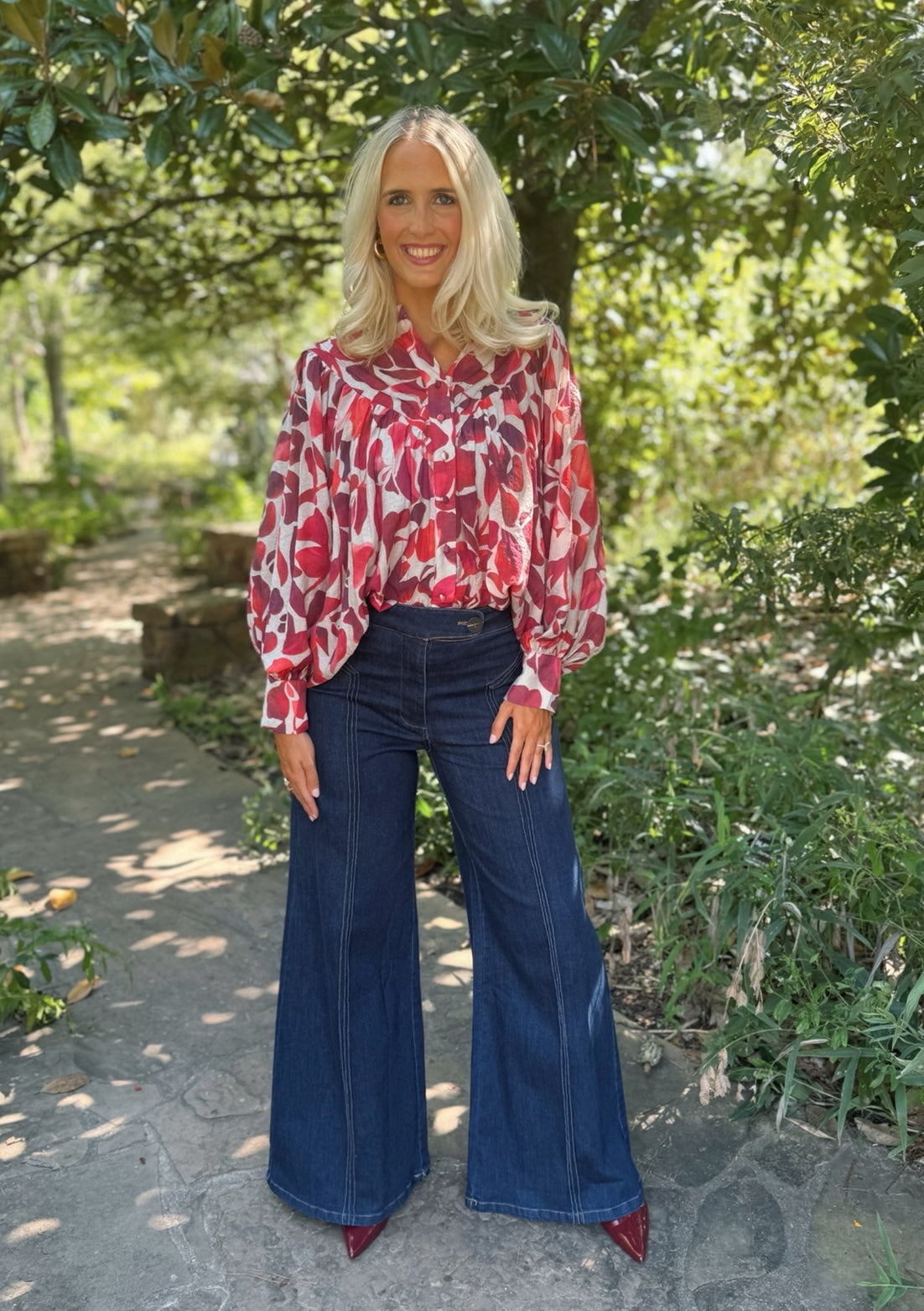 Red Leaf Button Down Blouse