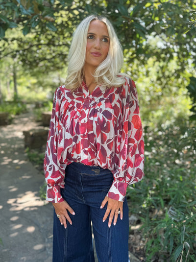 Red Leaf Button Down Blouse