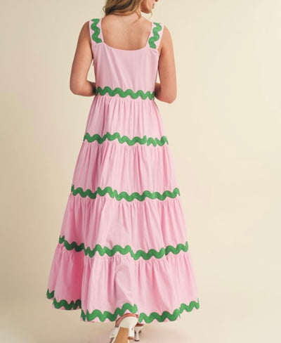 Pink and Green Ric Rac Maxi Dress