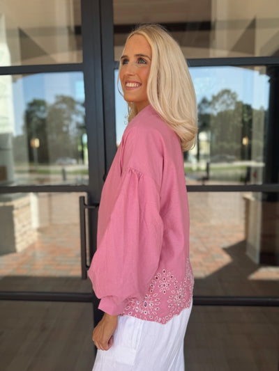 Pink eyelet top
