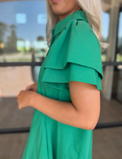 Green Peplum Shirt Dress