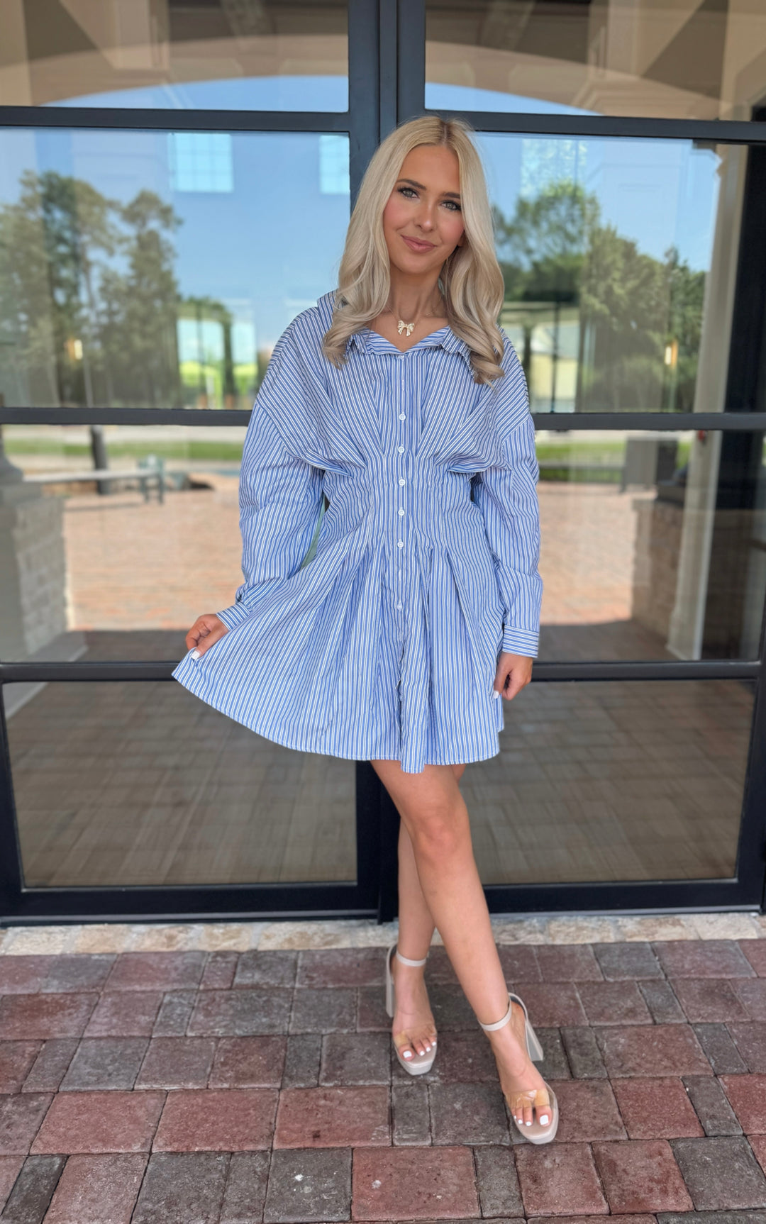 Blue Striped Back Corset Dress – Dear Darlin