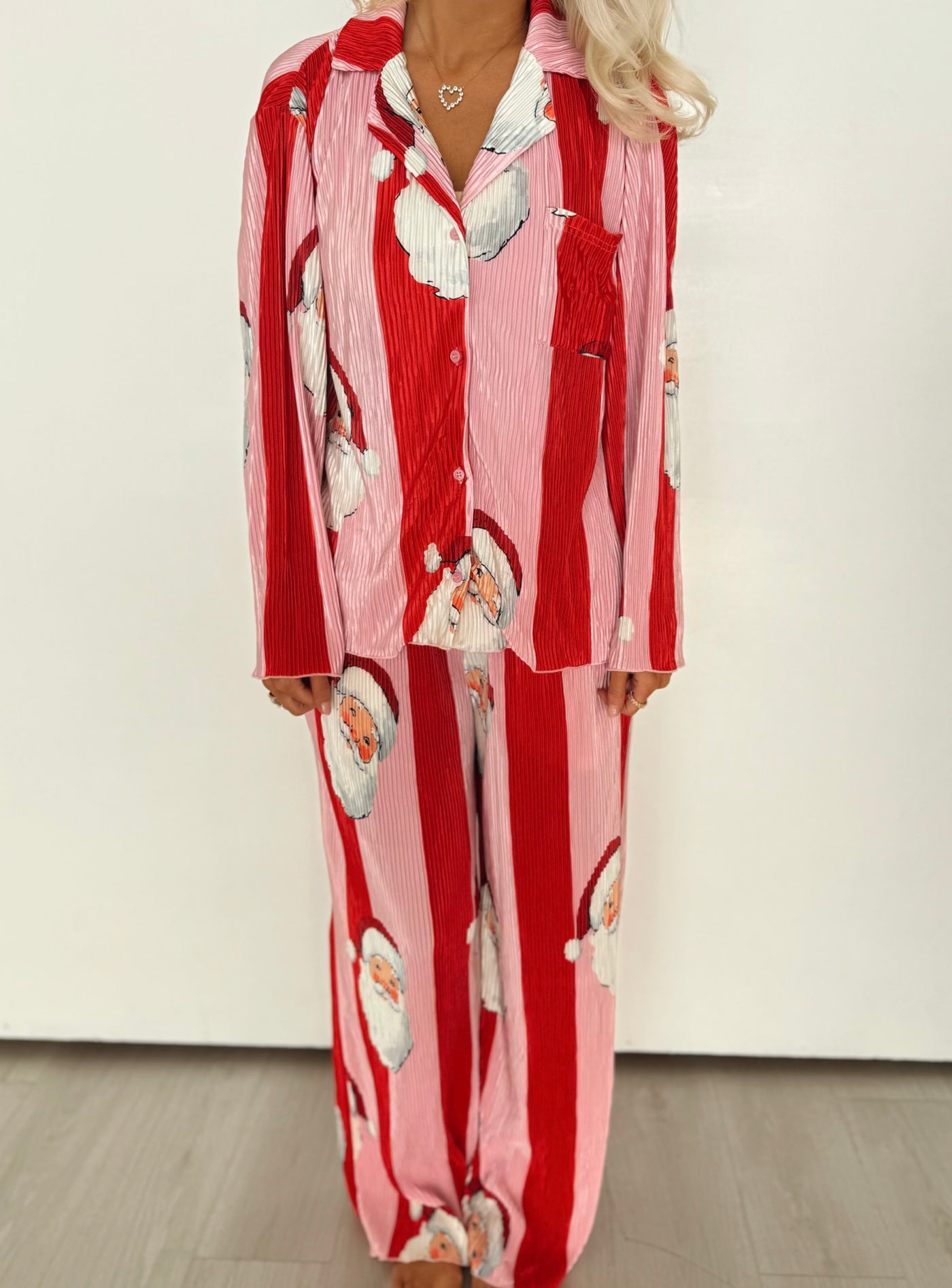Pink & Red Striped Santa Pajamas