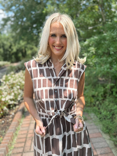 Brown Patterned Sleeveless Dress
