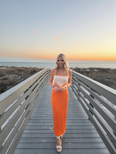 Orange Color Block Cut Out Dress