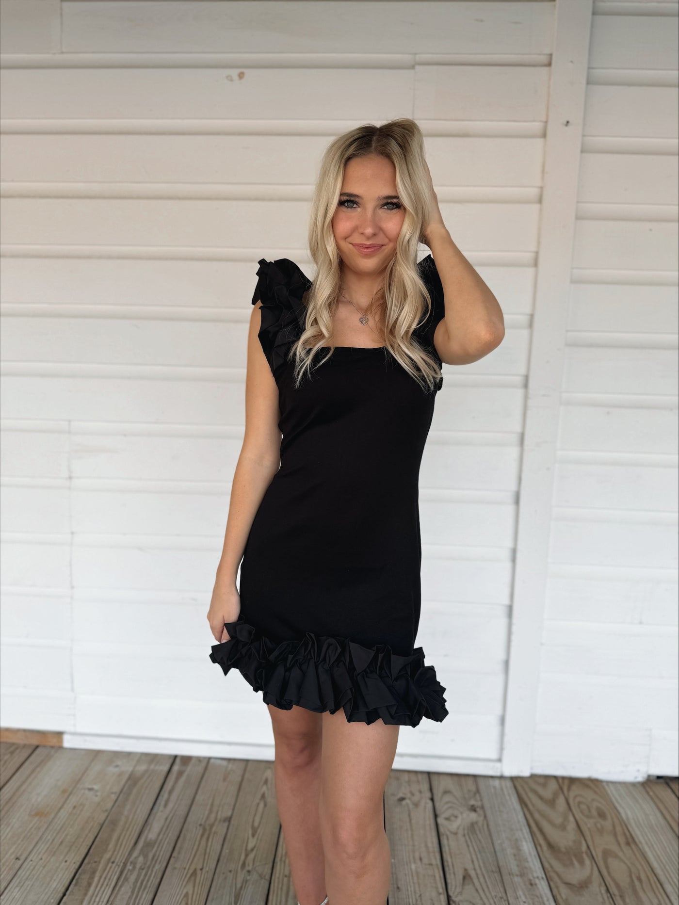 Ruffle Ponte Mini Bodycon Dress