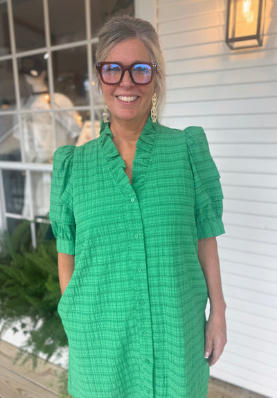 Green Ruffle Collar Dress