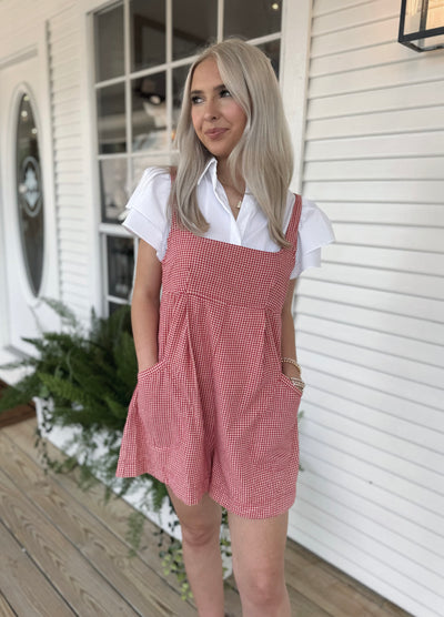 Red and White Gingham Romper