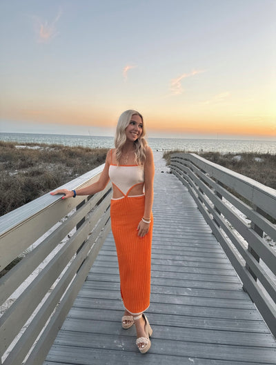 Orange Color Block Cut Out Dress