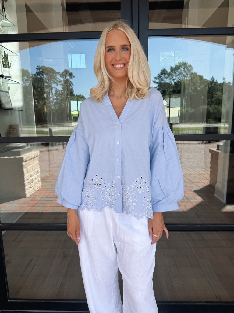 Blue Eyelet Top